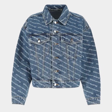 Alexander Wang Deep Blue And White Denim Logo Jacket