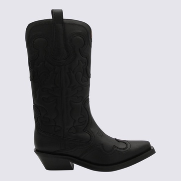 Ganni Black Embroidered Western Boots