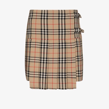 beige Vintage check wool kilt