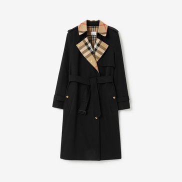 Long Check Collar Gabardine Trench Coat