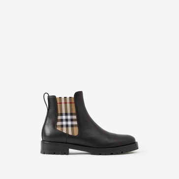 Vintage Check Detail Leather Chelsea Boots