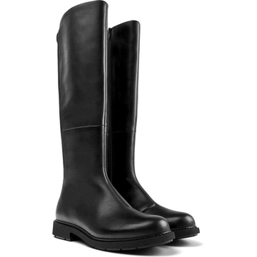 Black leather and textile high-boots for women