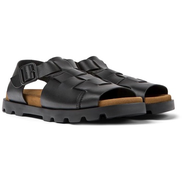 Black leather sandals for men