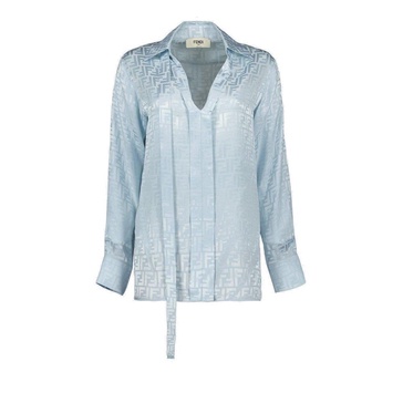 Fendi All-Over FF Printed V-Neck Satin Shirt