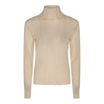 The Row Antique Cream Linen And Silk Blend Sweater