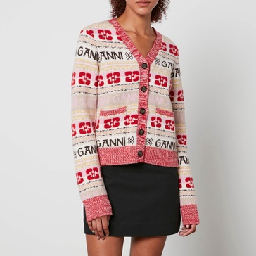 Ganni Jacquard-Knit Logo Cardigan - XXS