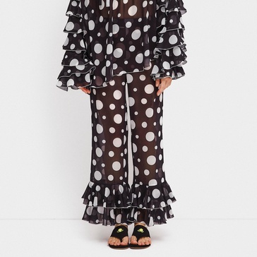 Sleeper Samba Ruffled Polka-Dot Chiffon Pants - M