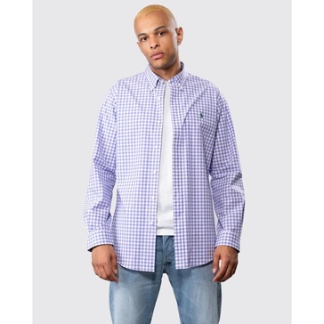 Mens Long Sleeved Button Down Check Shirt With Polo Pony