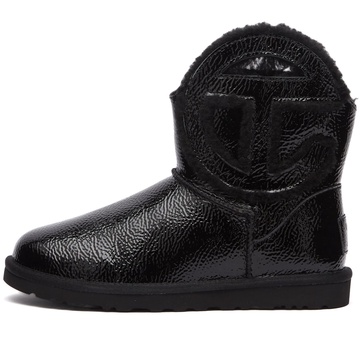 Logo Mini Crinkle Low Heels Ankle Boots In Black Leather