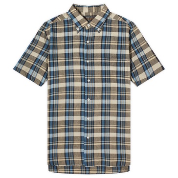 Beams Plus Button Down Short Sleeve Madras Shirt