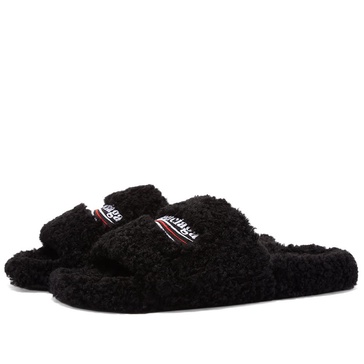 Men's Furry Slide Sandal in Black/white/red