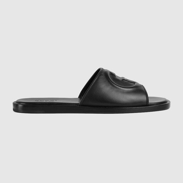 Men's Leather Interlocking G Slide Sandals