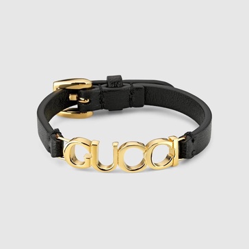 Leather bracelet with Gucci script