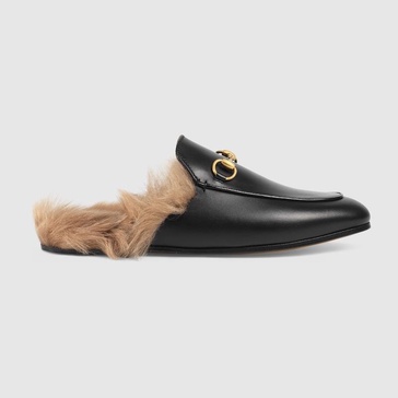 Black Princetown shearling and leather mules