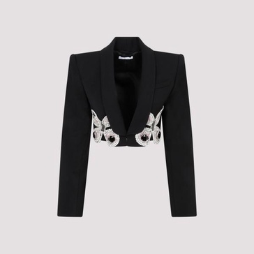 Embroidered Butterfly Cropped Blazer