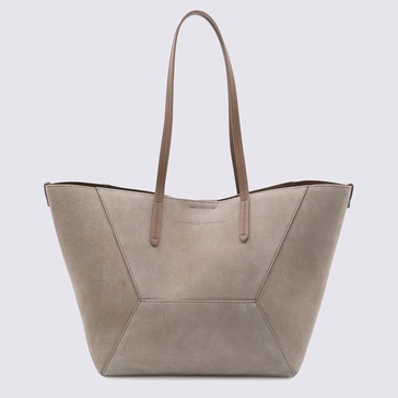 Brunello Cucinelli Light Grey Leather Tote Bag