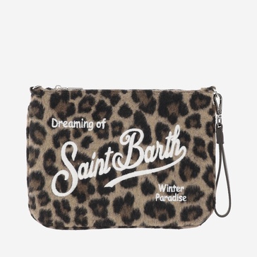 Mc2 Saint Barth Wool Blend Clutch Bag With Leo Pattern And Logo