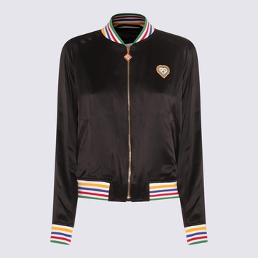 Black And Multicolour Silk Souvenir Casual Jacket