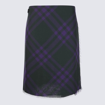 Deep Royal Ip Check Wool Skirt