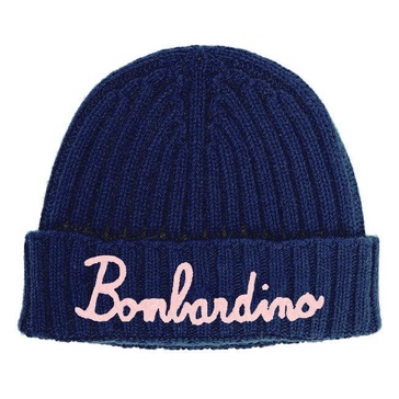 Blue Navy Blended Cashmere Woman Cap Bombardino Pink Embroidery