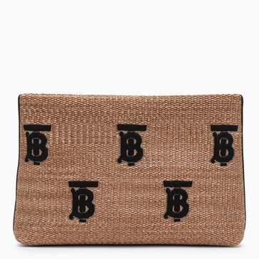 Beige Raffia Envelope With Monogram