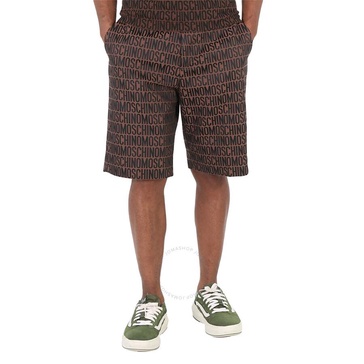 Moschino Fantasy Print Brown All-Over Logo Jacquard Nylon Bermuda Shorts