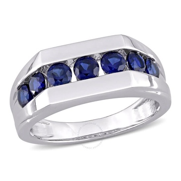 Amour Sterling Silver 1 1/4 CT TGW Created Blue Sapphire Men's Ring