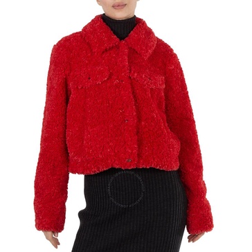 Michael Kors Ladies Faux Sherpa Trucker Jacket In Red