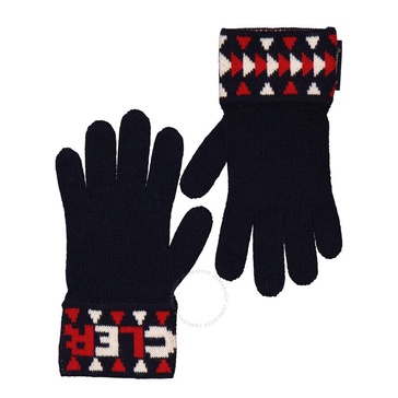 Moncler Boys Navy Intarsia Logo Knitted Wool Gloves,