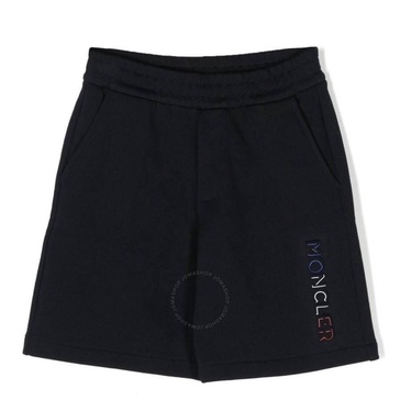 Moncler Kids Navy Embroidered Logo Cotton Shorts