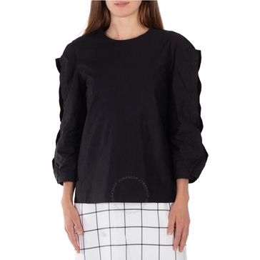 Tibi Ladies Black Cotton Sateen Square Sleeve Top