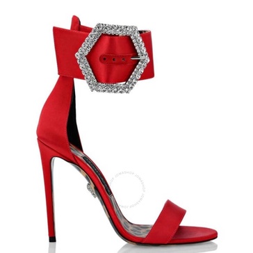 Philipp Plein Satin Jewelled Buckle Hi-Heel Sandals