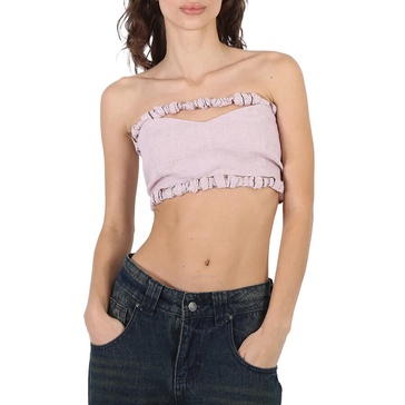 Ganni Ladies Light Lilac Hemp Strapless Crop Top