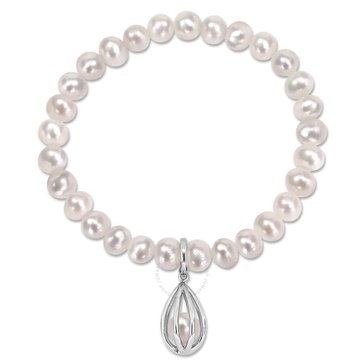 AMOUR Freshwater Cultured Pearl Charm Bracelet In Sterling Silver