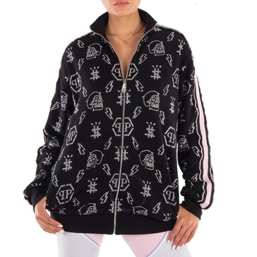 Philipp Plein Rhinestone Monogram Cotton Fleece Jogging Jacket