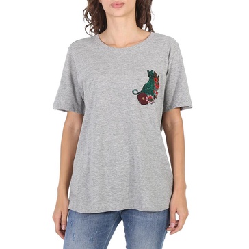 Essentiel Ladies Grey Rigo Cat Patch T-Shirt