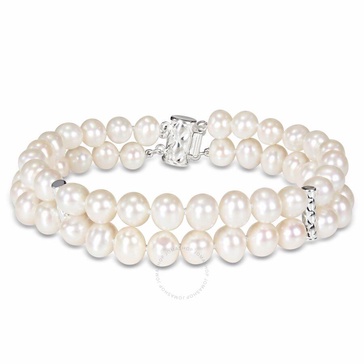 AMOUR Cultured Freshwater Pearl Double-row Bracelet with Sterling Silver Dividers and Clasp