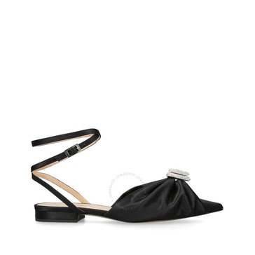 Mach & Mach Black Double Heart Satin Draped Flat Sandals