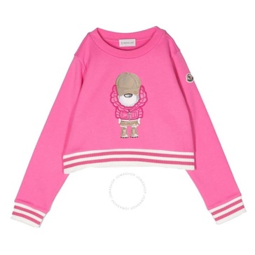 Moncler Kids Pink Embroidered Motif Cropped Sweatshirt