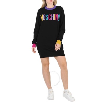 Moschino Black Intarsia Logo-Knit Jumper Dress