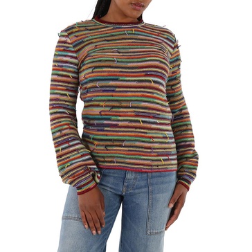 Chloe Ladies Multicolor Rainbow-Striped Frayed Sweater