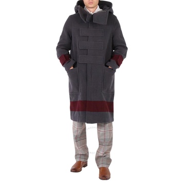 Burberry Men's Dark Charcoal Brown Striped Touch-Strap Duffle Coat