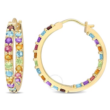 AMOUR 2 3/4 CT TGW Multi-color Gemstone Hoop Earrings In Yellow Plated Sterling Silver