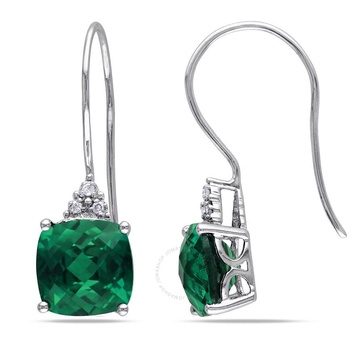 AMOUR Created Emerald Sapphire Earrings with Diamonds In 10K White Gold