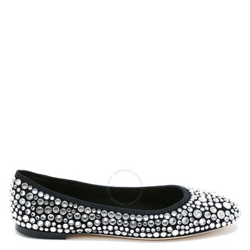 Giuseppe Zanotti Ladies Amur Crystal Suede Ballerina Flats