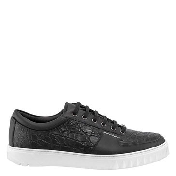 Salvatore Ferragamo Men's Scuby Black Croco Leather Low-top Sneakers