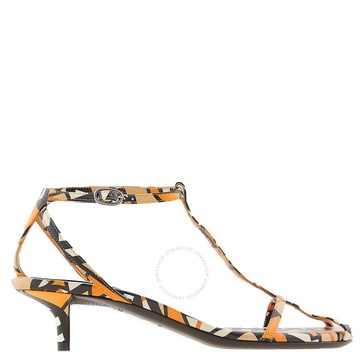 Burberry Ladies Black / Orange Lucy Kitten Heel Sandals