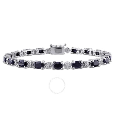 AMOUR Diamond and 11 1/6 CT TGW Black Sapphire Bracelet In Sterling Silver