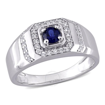 Amour Sterling Silver 5/8 CT TGW Created Blue Sapphire and Created White Sapphire Men's Ring