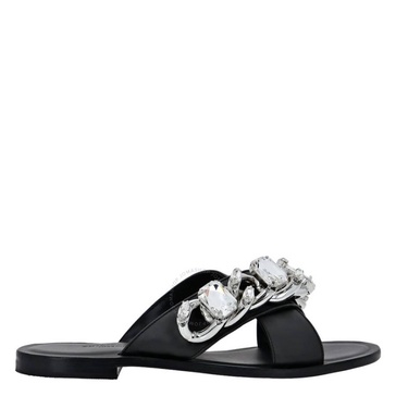 Philipp Plein Crystal Chain Flat Leather Sandals